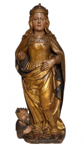 Sainte Catherine en bois sculpté doré polychrome circa 1520-1530