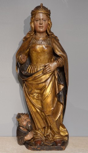 Antiquités - Sainte Catherine en bois sculpté doré polychrome circa 1520-1530