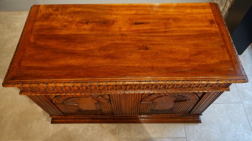 Furniture  - French Renaissance chest, walnut, decorated with &quot;perspectives&quot;, 16th centu