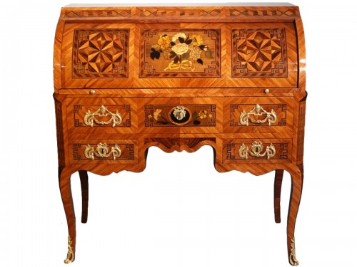 French Louis XV Desk Called &quot;cylindre&quot;, Marquetry, 18th Century