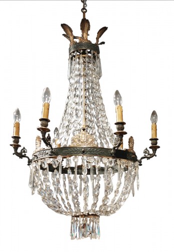 Lustre d'époque Restauration en bronze et cristal