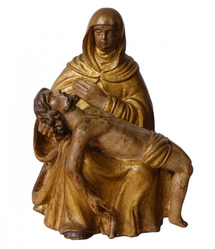 French Pieta, Polychrome Carved Wood, 17th Century