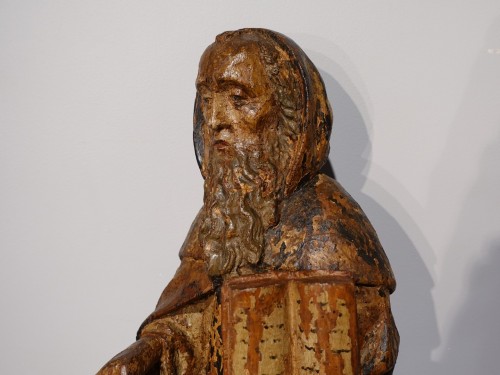 Antiquités - Saint Antoine ermite en bois sculpté et polychrome Époque XVIIe