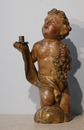 Sculpture Sculpture en Bois - Paire de Putti agenouillés en bois polychrome d'époque XVIIe