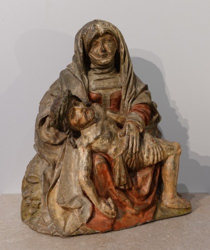 Vierge de pitié en pierre polychrome circa 1500 - Sculpture Style Renaissance