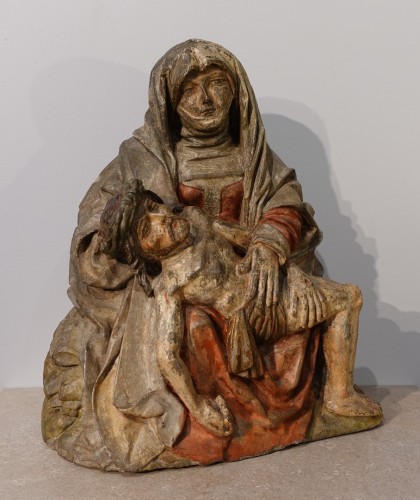 Polychrome stone Pietà circa 1500 - Sculpture Style Renaissance