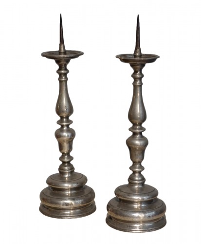 Important pewter candlesticks - XVIIe