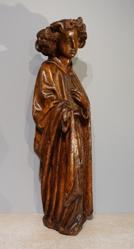 Ange Gabriel en noyer sculpté Rhin inférieur, dernier quart du XVe siècle - Sculpture Style Moyen Âge