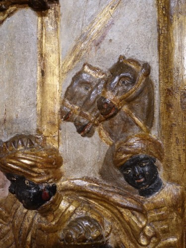 Louis XIII - ''Adoration des Mages'' panneau en bois sculpté d'époque XVIIe