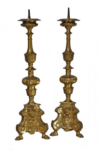 Pair of large bronze candlesticks from the 17th century