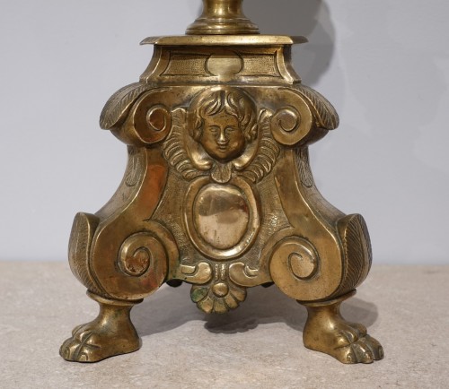 17th century - Pair of large bronze candlesticks from the 17th century