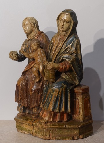 Sainte Anne trinitaire en bois sculpté et polychrome – XVIe siècle - Sculpture Style Renaissance