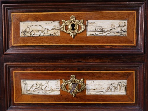 Antiquités - Cabinet Louis XIII époque XVIe, scènes champêtres, Espagne