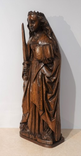 Sculpture Sculpture en Bois - Sainte Catherine en chêne sculpté – XVe siècle