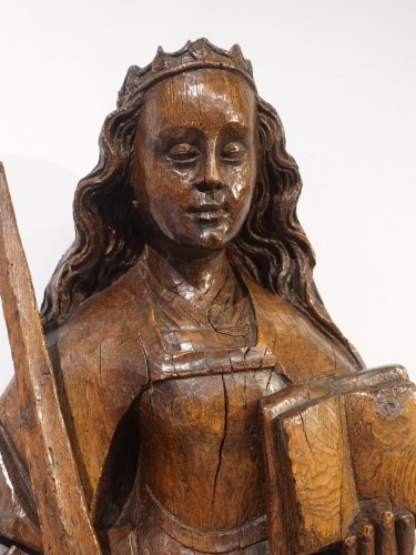 Moyen Âge - Sainte Catherine en chêne sculpté – XVe siècle