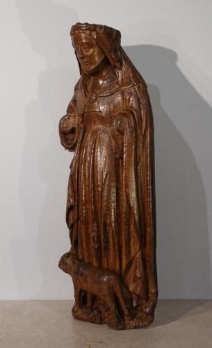 Sculpture Sculpture en Bois - Sculpture de Sainte Brigitte d'Irlande ou Brigitte de Kildare époque XVe siècle