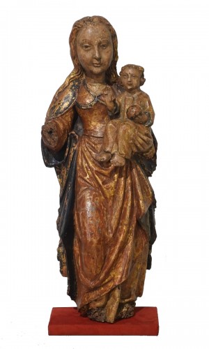Vierge à l'Enfant en noyer polychrome d'époque XVIe