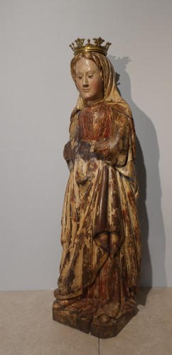 Sainte en bois polychrome fin XVIe - Sculpture Style Renaissance