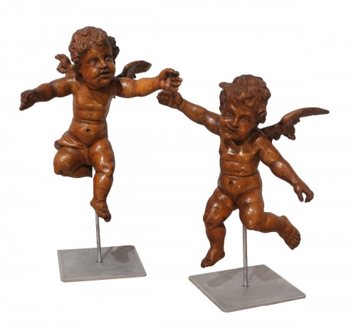 Pair of early 19th century carved wooden cherubs or putti