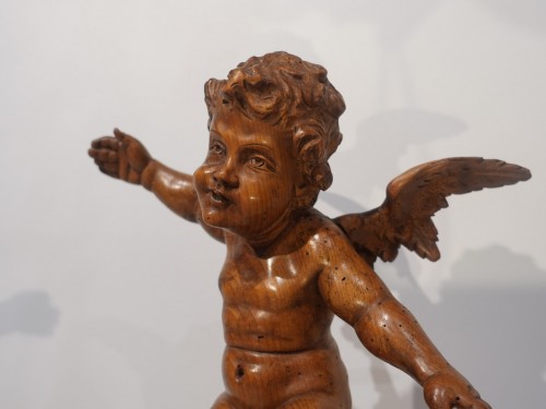 Sculpture Sculpture en Bois - Paire d'angelots ou putti en bois sculpté début XIXe
