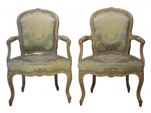 Pair of Louis XV cabriolet armchairs stamped Louis DELANOIS