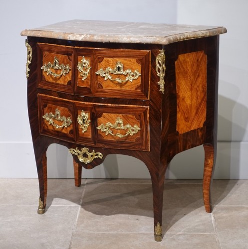 Louis XV inlaid chest of drawers stamped MONDON - Furniture Style Louis XV