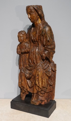 Sculpture Sculpture en Bois - Vierge à l'enfant en Majesté dite Sedes Sapientiae, époque fin XIVe
