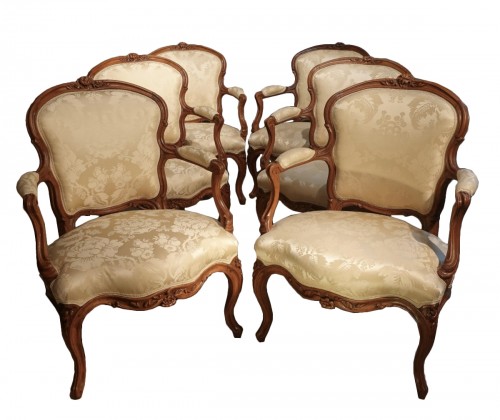 Suite of six armchairs attributed to Pierre Nogaret