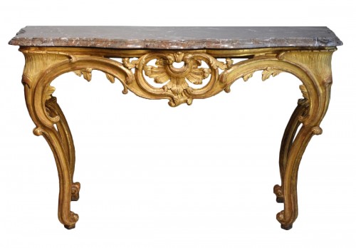 Console Louis XV en bois doré d'époque XVIIIe