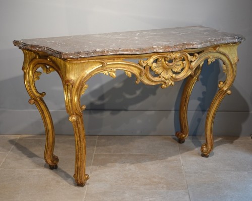 Console Louis XV en bois doré d'époque XVIIIe - Mobilier Style Louis XV