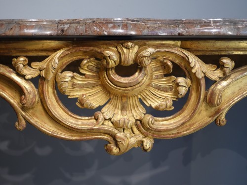XVIIIe siècle - Console Louis XV en bois doré d'époque XVIIIe