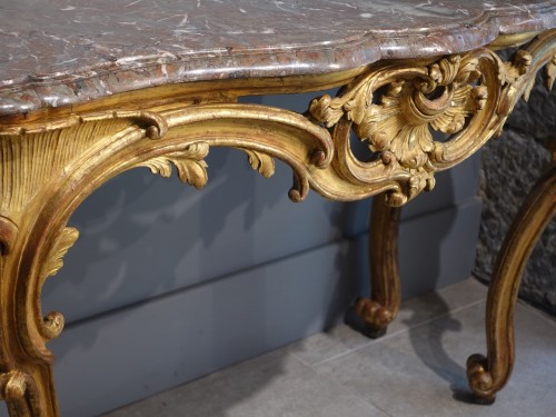 Louis XV - Console Louis XV en bois doré d'époque XVIIIe