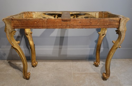 Antiquités - Console Louis XV en bois doré d'époque XVIIIe