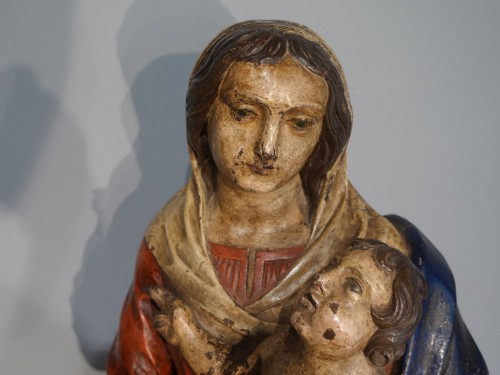 Sculpture Sculpture en Bois - Vierge à l'enfant en bois sculpté et polychrome d'époque XVIIIe
