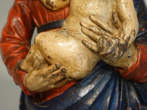 Vierge à l'enfant en bois sculpté et polychrome d'époque XVIIIe - Louis XV