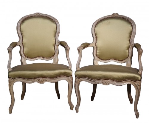 Pair of lacquered ''cabriolet'' armchairs stamped G. Boucault, 18th century