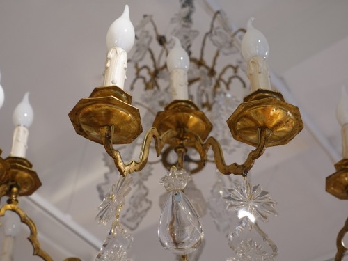 19th century - Large 19th century crystal and bronze chandelier