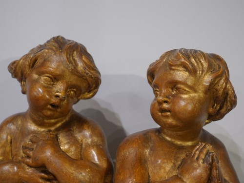 18th century -  Pair of Putti in gilded wood, 18th century
