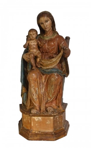 Vierge à l'Enfant en Majesté en bois polychrome du XVIIe siècle