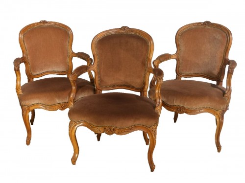 Set of three Louis XV armchairs attributed to Pierre Nogaret