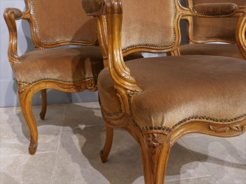 Set of three Louis XV armchairs attributed to Pierre Nogaret - 