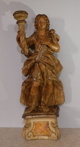 Sculpture Sculpture en Bois - Paire de porte-torchère en bois polychrome du XVIIe siècle