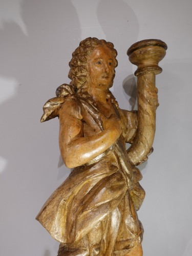 Paire de porte-torchère en bois polychrome du XVIIe siècle - Louis XIII