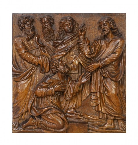 Panneau sur chêne d'époque XVIIe - Christ guérissant l'aveugle Bartimée