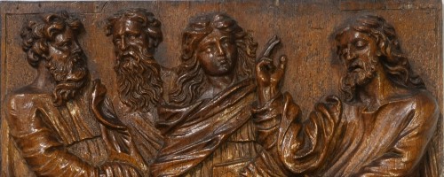 Panneau sur chêne d'époque XVIIe - Christ guérissant l'aveugle Bartimée - Sculpture Style Louis XIII