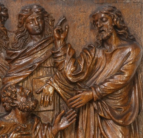 Panneau sur chêne d'époque XVIIe - Christ guérissant l'aveugle Bartimée - Gérardin et Cie