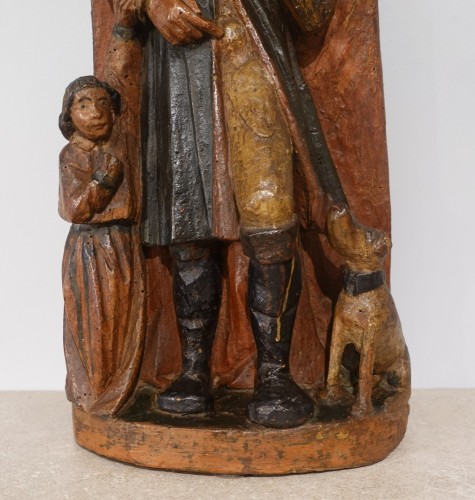 XVIIe siècle - St Roch en bois sculpté polychrome d'époque XVIIe