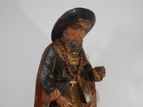 St Roch en bois sculpté polychrome d'époque XVIIe - Louis XIII