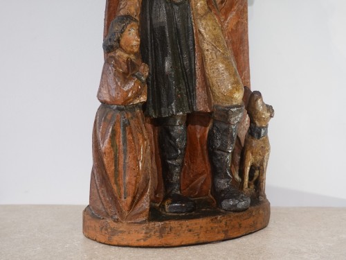 Louis XIII - St Roch en bois sculpté polychrome d'époque XVIIe