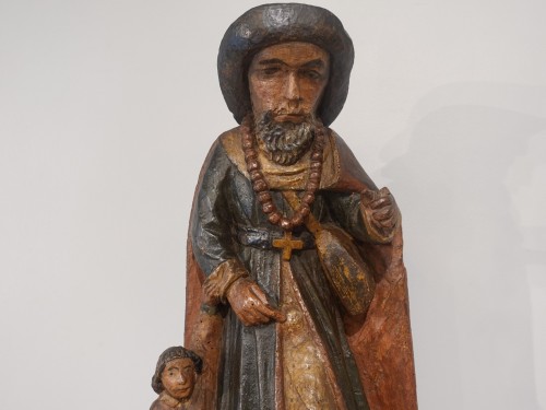 Antiquités - St Roch in carved polychrome wood, 17th century